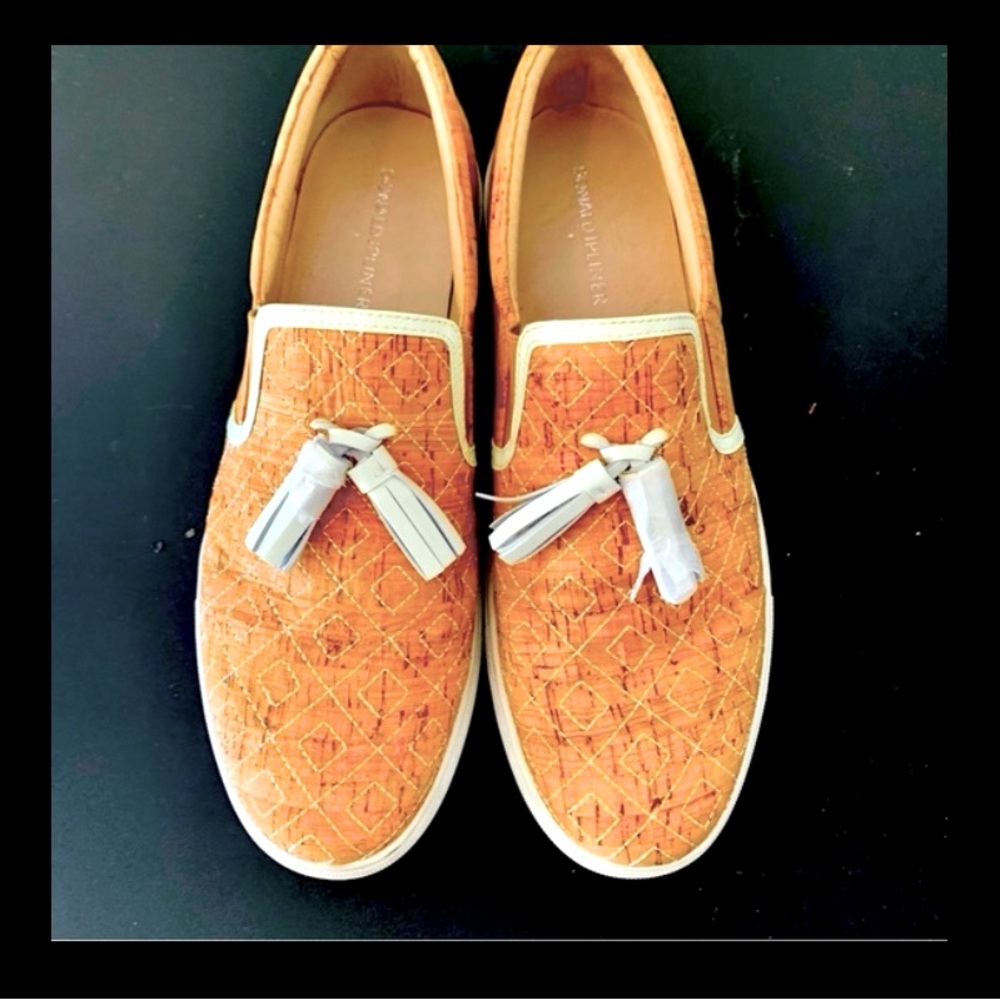 Donald J Pliner White Cork Slip On Loafers
